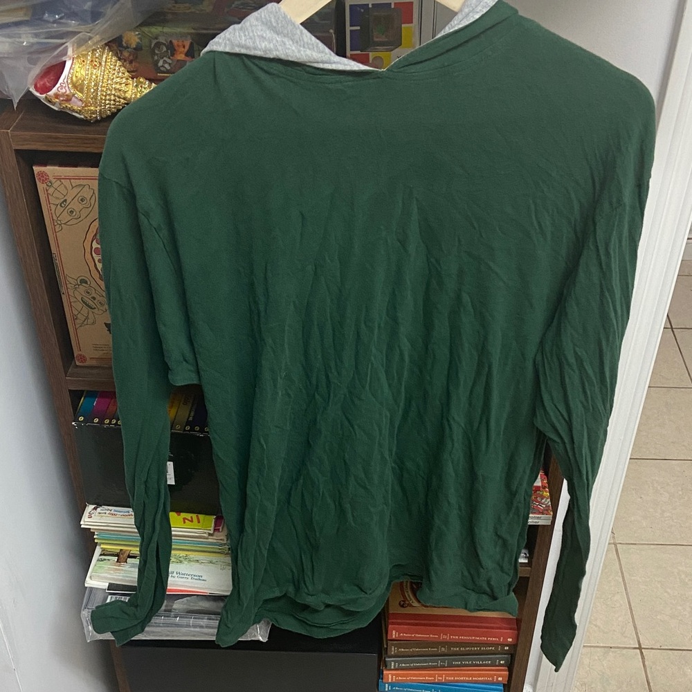 Green Men's Long Sleeved Shirt with Hoodie